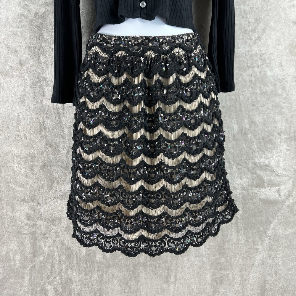 Alice + Olivia Sequin‎ Embellished Lace Overlay Silk Skirt Size 0